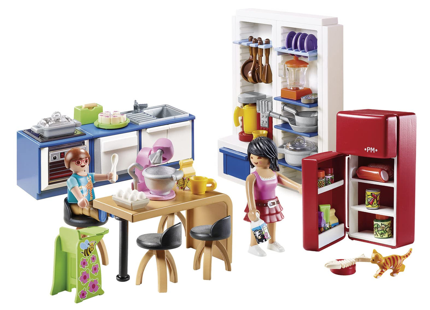 PLAYMOBIL Dollhouse 70206 Family Kitchen, with stove, dishwasher, refrigerator, dining area, and clever cooking utensils. For ages 4 and up.