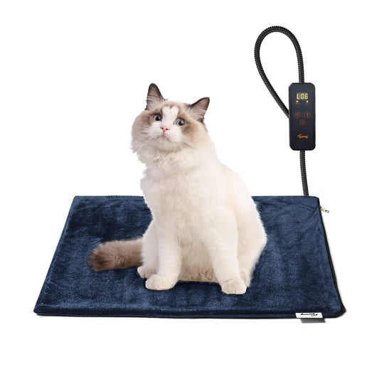 Toozey Cat & Dog Heating Pad 45*45cm, Adjustable Timing & Temperature Safe Electric Pet Heating Blanket, Soft Warming Blanket for Newborn/Small/Older Cat and Dog