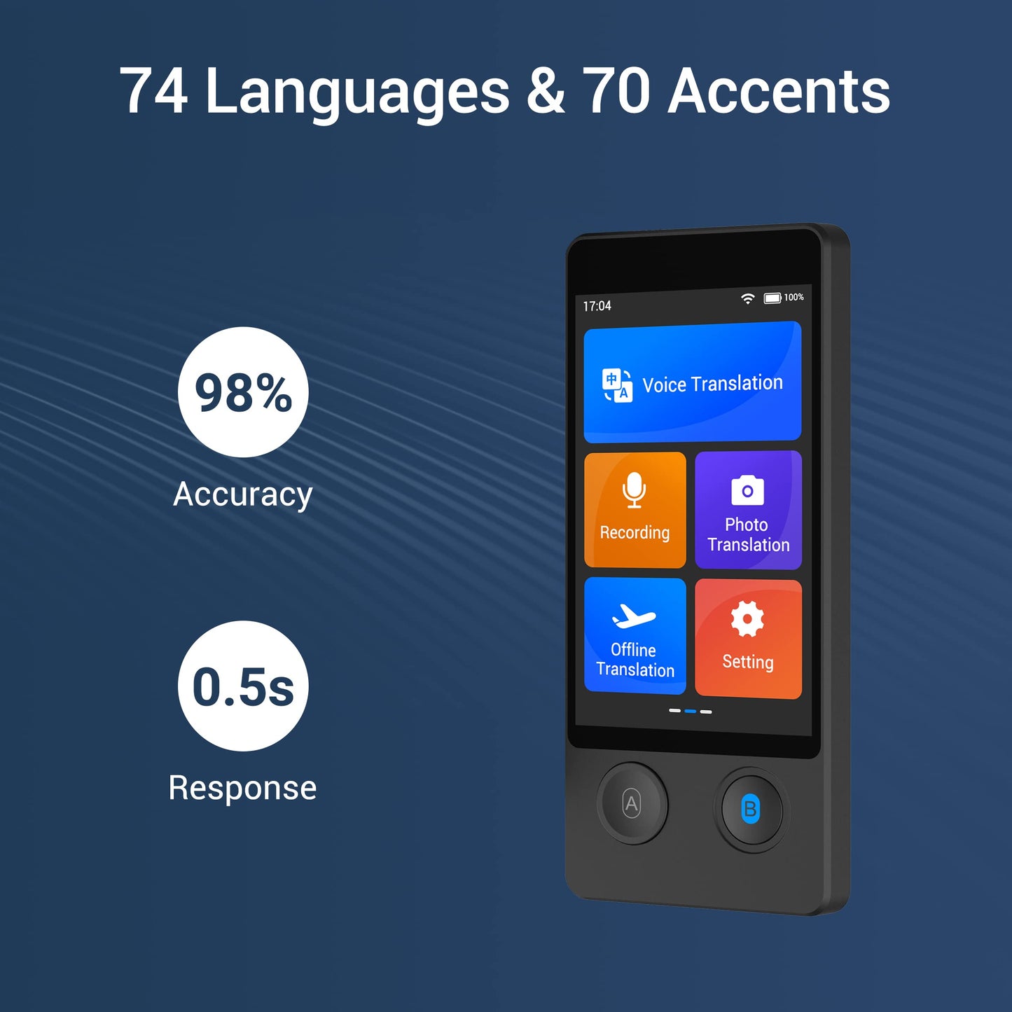 ANFIER Offline Language Translator [Latest AI Language Translator - W12] 144 languages and accents with 3.7-inch touchscreen Instant two-way translation