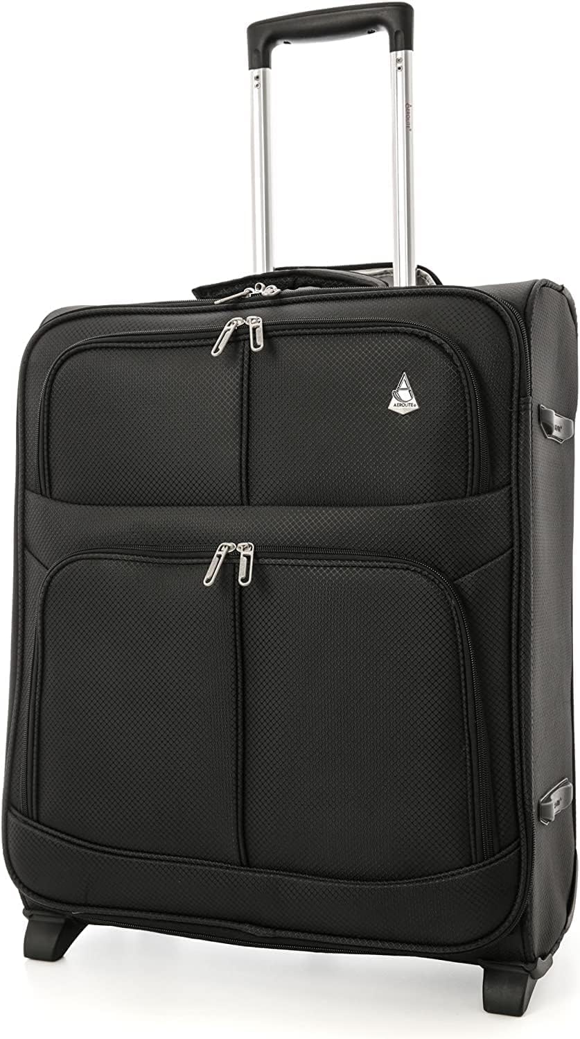 Aerolite 56x45x25 trolley suitcase approved for easyJet, British Airways, Jet2, Wizz Air. Maximum size 2 wheels 60L lightweight carry-on cabin luggage travel suitcase baggage, 10-year warranty in black.