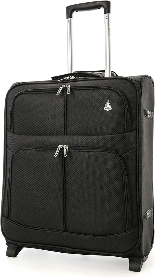 Aerolite 56x45x25 trolley suitcase approved for easyJet, British Airways, Jet2, Wizz Air. Maximum size 2 wheels 60L lightweight carry-on cabin luggage travel suitcase baggage, 10-year warranty in black.