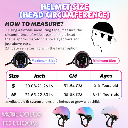 LOKJIJI Adjustable Kids Bike Helmet Skater Helmet for Girls Boys Children Youth, Color Gradient Kids Protective Helmets for Multi-Sports Bicycle Skateboarding Skating, Purple, S