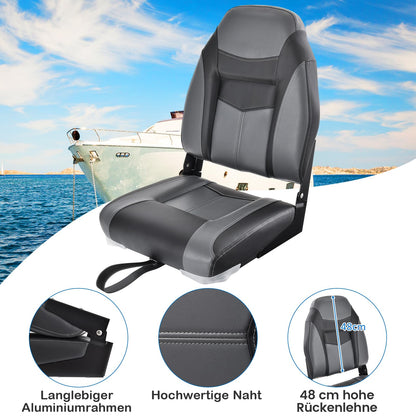COSTWAY High Back Boat Seat, foldable boat chair with 10cm thick sponge padding, padded helm chair for boats (black, single)
