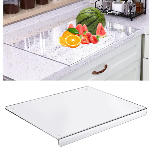 Acrylic cutting board, 5mm Acrylic cutting board with stop edge, 45cm x 35cm clear cutting board for kitchen counter, non-slip transparent acrylic cutting board with lip.