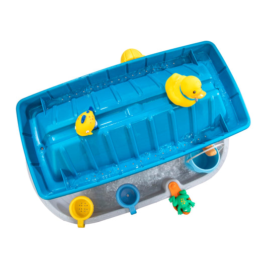 Step2 Rain Showers Splash Tub Water Play Table | Large water table with 13-piece accessory set | Garden water play table for kids in gray & brown