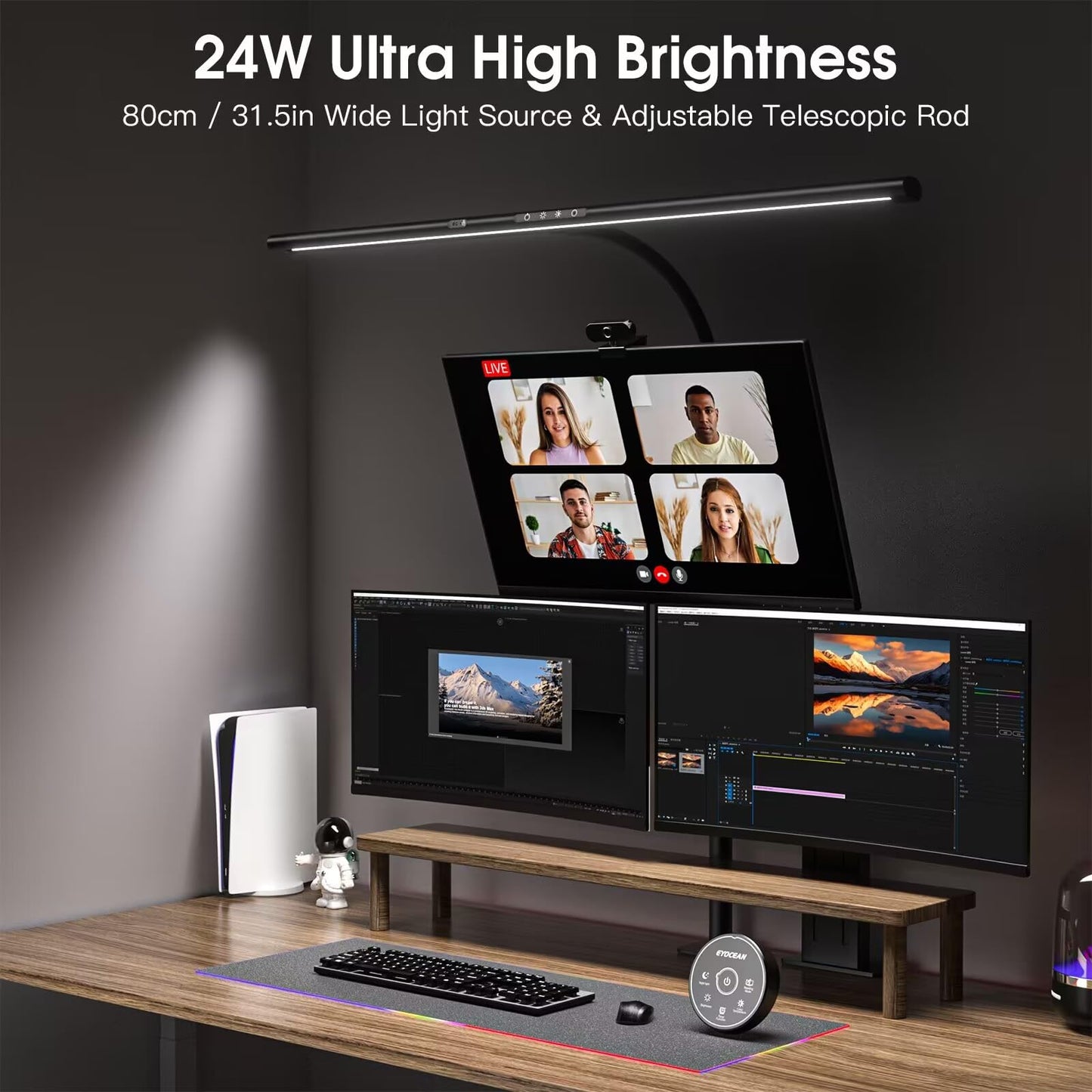 EYOCEAN desk lamp LED, 24W 80CM table lamp with gesture control, dimmable daylight lamp eye protection monitor lamp for office workers readers architects tailors.