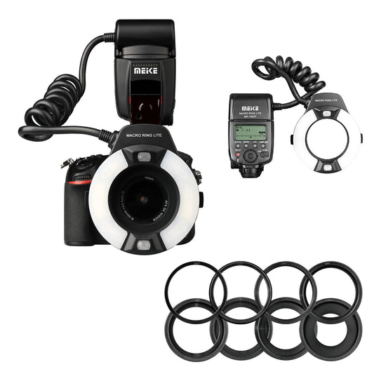 Meike MK-14EXT-N E-TTL Macro LED Ring Flash with LED AF Assist Lamp for Nikon DSLR Camera.