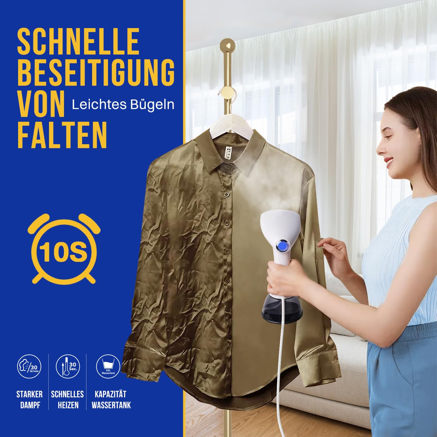 Rolipo steam iron 1640W, 400ML steamer water tank steam brush wrinkle remover, for home, office, travel, white