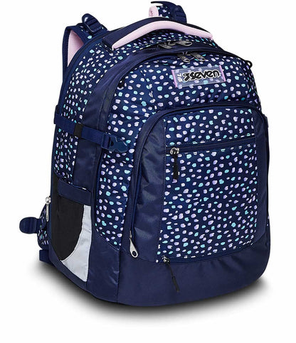 Seven school backpack: ergonomic & expandable, with multiple compartments, school bag for girls & boys; sustainable fabric, with height adjustment system, perfect for high school & school, UPDOWN TWICE CHARMING PATCH