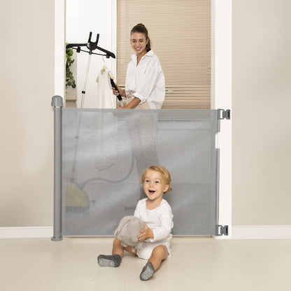 Momcozy Door Protection Gate Stair Protection Gate Roll, 0-140cm Retractable Door and Stair Protection Gate for Babies and Pets, Baby Safety Gate Extendable, Suitable for Indoor and Outdoor Use, Gray