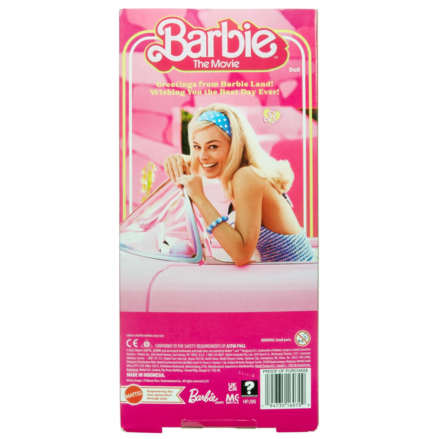 Barbie doll, The Movie doll, in pink and white dress with daisy necklace, Margot Robbie, collector's item, toy for ages 3 and up, HPJ96