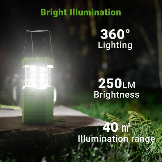 LED Camping Lantern Solar, Waterproof LED Camping Lantern, Emergency Light with Hand Crank, Built-in 3000mAh Battery for Hiking, Fishing, SOS, Power Outages (Green)