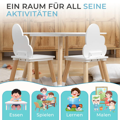 Rebecca Mobili Children's Table and Chairs Set, Chairs and Table for Kids' Room Furniture Light Brown White, MDF, Nordic Style - Size: 44 x 60 x 60 cm / 50 x 25 x 25 cm - Art. RE6733