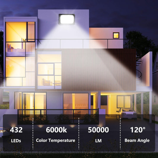 loyal LED floodlight outdoor: 500W super bright spotlight 6000K cold white 50000LM - IP65 waterproof adjustable with bracket for garden, garage, sports field