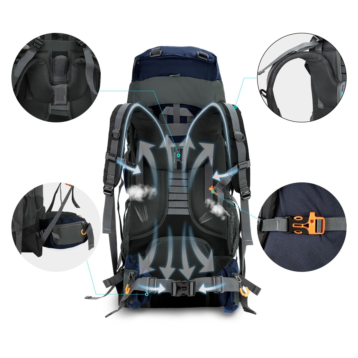Night Cat Backpack 90L: Trekking Backpack Travel Backpack Men Women Breathable for Camping Trekking Mountaineering Climbing Bike Travel