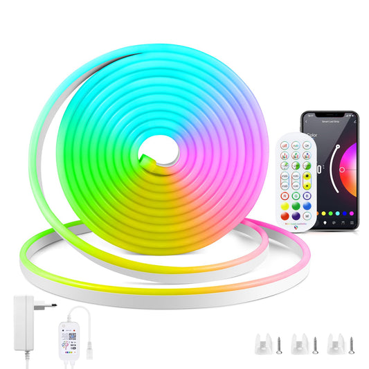 AIMENGTE WiFi Neon Led Strip, 1M 12V IP65 Waterproof Silicone LED Strip, with Alexa, Remote Control, App Control, Music Sync, Voice Control, Timer for DIY, TV.