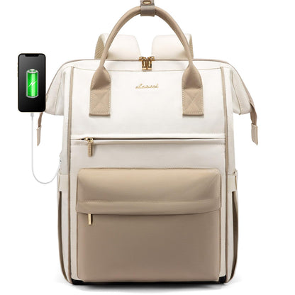 LOVEVOOK Backpack for Women, 17 Inch Laptop Work Bag Travel Backpack School Bag Large, Waterproof Daypacks Teacher Bag Backpack Women Elegant for Work Travel School College Office, Beige