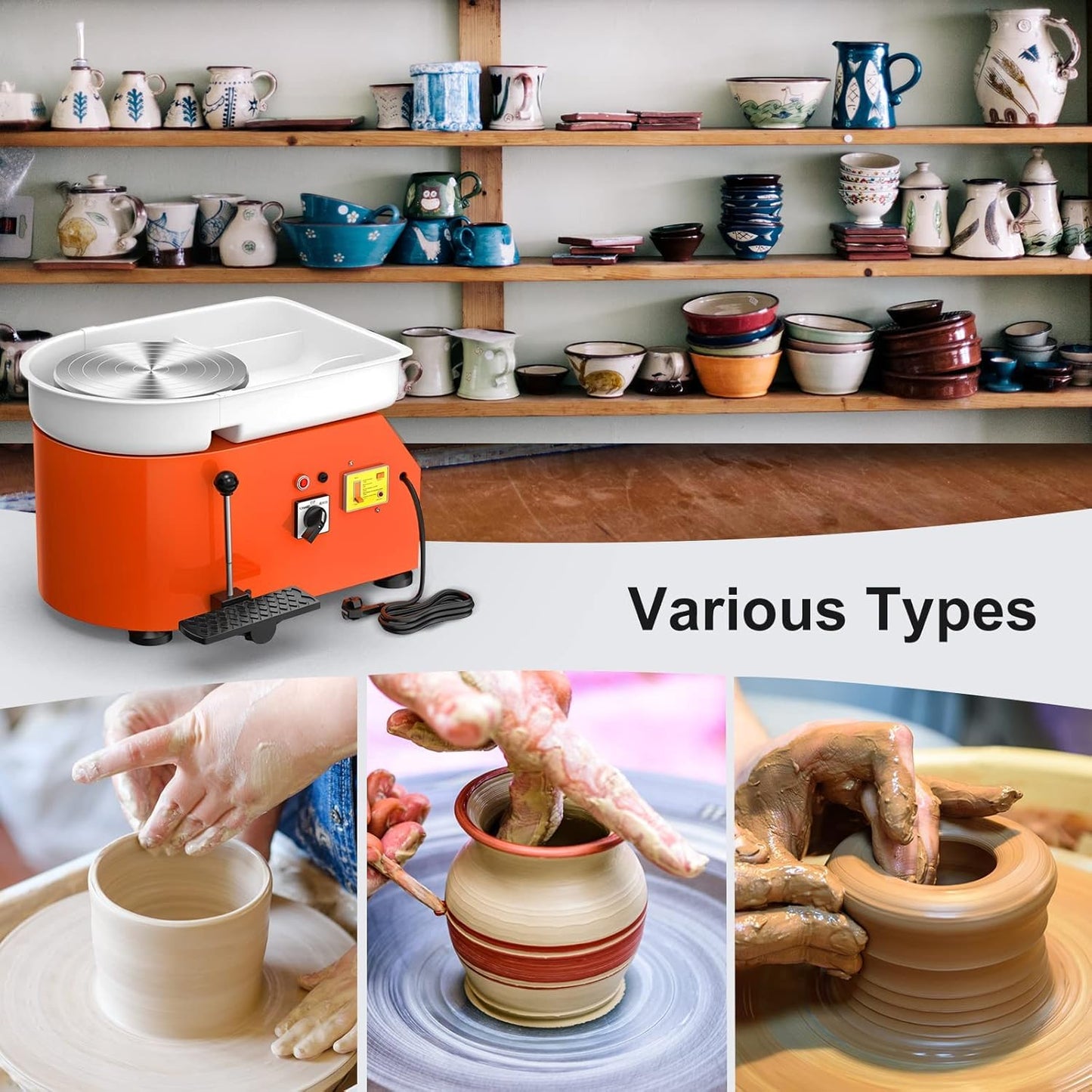 VAYOTOY Electric Pottery Wheel 25CM 350W Professional Pottery Wheel Forming Machine Ceramic Clay Machine with Pottery Tools for Adults, Pottery Beginners, Pottery Studio
