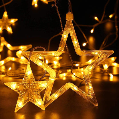 Quntis 138 LEDs 2m 12 Star String Lights Curtain Warm White, Expandable Christmas Lights Indoor Window, IP44 Curtain Lights Power Operated Outside, 8 Modes Christmas Decor for Room Balcony