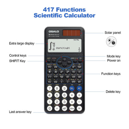 OSALO Scientific Calculator 417 Function 10+2 Digits Written Display Solar and Battery Calculator Protective Case for School Black (OS 991ES Plus 2nd Edition)