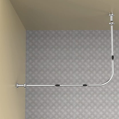 Shower curtain rod L shape Drill Required Shower curtain angle rods 70-100x70-100cm Expandable stainless steel shower curtain rods with 24 rings, shower rod corner for bathroom, bathtub, dressing room.