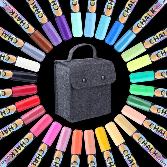 SUPERSUN 28 chalk markers for chalkboard Washable & kids chalk marker window 6mm with reversible tip, Ideal for chalkboard markers, window markers & chalk marker window.