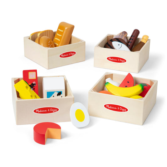 Melissa & Doug - Wooden food set for kids' kitchen, 21-piece play kitchen and grocery store accessories. For children aged 2 and up.