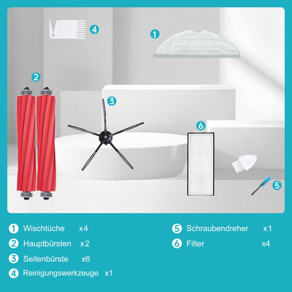 Loveco accessories replacement compatible with Roborock S7 S7 Plus S7 MaxV S7 MaxV Ultra S7 Pro Ultra robot vacuum, 2 main brushes, 4 filters, 6 side brushes, 4 mop pads, 1 brush cleaning tool.