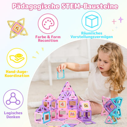 ECHOCUBE Magnetic Building Blocks, 120 pieces Magnetic Tiles with Magnet Wheel Set for Kids ages 3 and up, Magnetic Toy for girls boys Christmas Birthday Gift