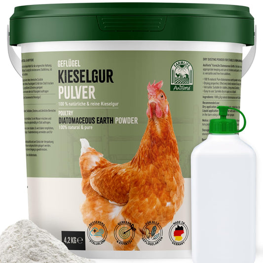 AniForte Diatomaceous Earth for Chickens 4.2kg with Dusting Bottle - Pure Diatomaceous Earth Chicken Powder, Silica Powder, Natural product for Chicken Coops, Laboratory Tested for Poultry Farms