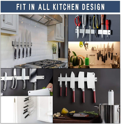 Improved 50cm Magnetic Knife Strip, Extra Strong Stainless Steel Magnetic Knife Holder, Wall-Mounted Magnetic Strip, Easy Self-Adhesive Installation, Magnetic Knife Holder for Organized Kitchen.