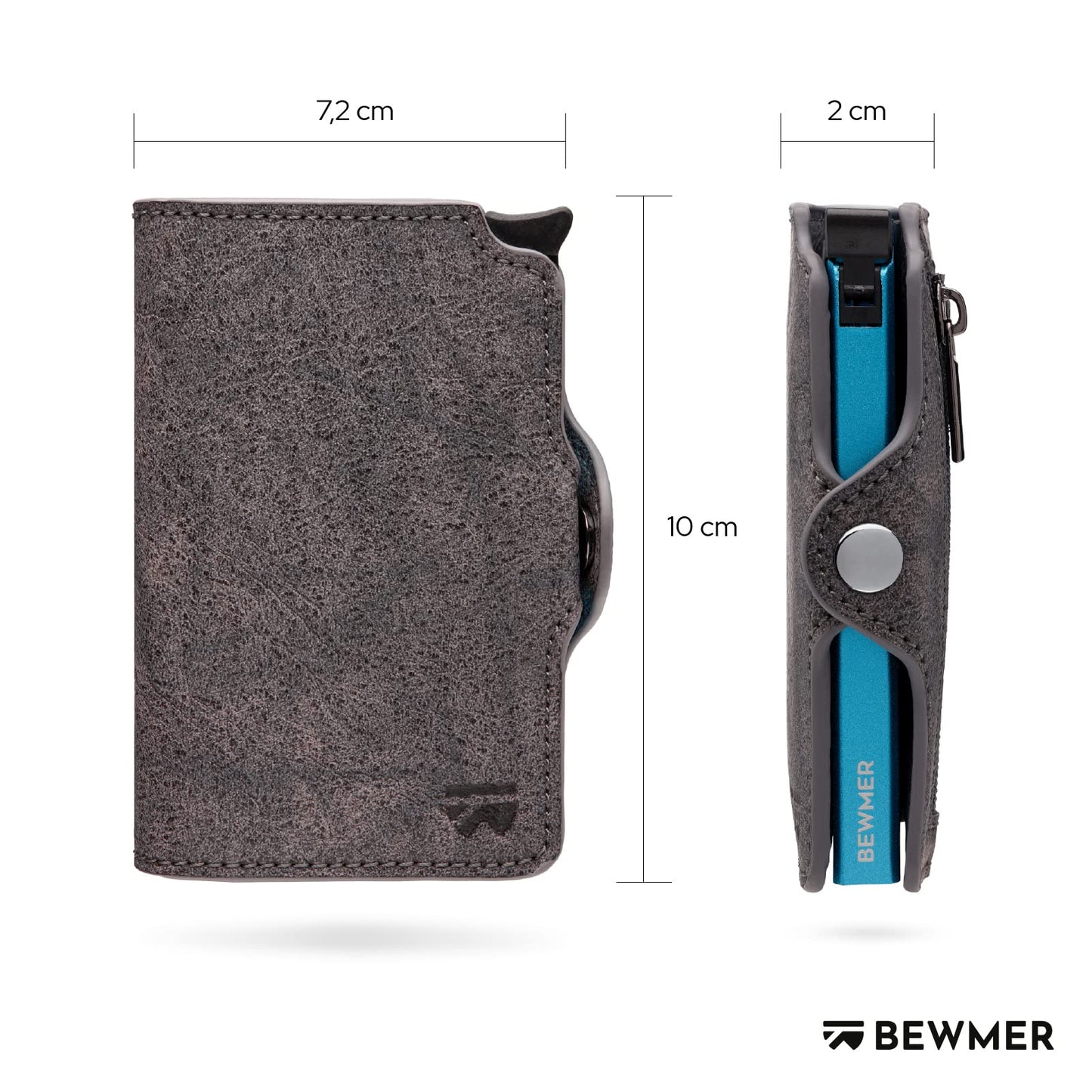 BEWMER 1 Protected Cardholder | Slim Wallet for Men and Women | Card Holder with RFID Protection and Money Clip made of Carbon Fiber | Gray