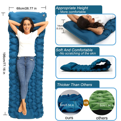 NHOWIN Self Inflating Sleeping Pad, 9CM Thickened Camping Air Mattress with Foot Press Pump & Pillow, Portable Ultralight Sleeping Mat Inflatable Mattress Outdoor for Hiking Backpacking
