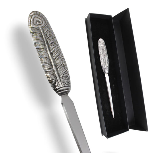 Cavagnini, elegant letter opener made of stainless steel and pewter, including gift box (Quill)