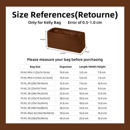 DGAZ Handbag Purse Organizer, Silk Inner Pockets for Kelly Pochette/Mini/25/28/32/35, Bag Organizer Insert for Women's Handbags (Gold, KL25)