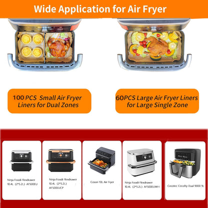 160pcs Airfryer parchment papers for Ninja Flex Drawer Dual Zone AF500EU 10.4L Air Fryer, compatible with Ninja Foodi AF500EU AF500EUCP Airfryer and Cecotec Dual 9000 9L.