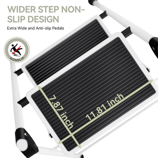 KINGRACK 2-Step Ladder, Step Ladder with Handrails, Folding Step Stool, Folding Step Stool for Adults with Handle, Household Ladder Anti-Slip Stable and Wide Pedal, White