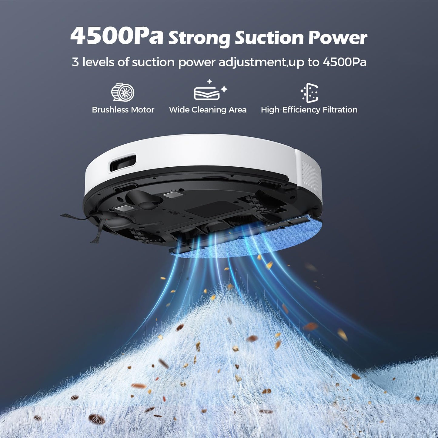 Lubluelu 3-in-1 robot vacuum with mopping function, 4500Pa suction power, laser navigation, anti-blocking technology, 150 min runtime, APP control, 24 No-Go zones (White)