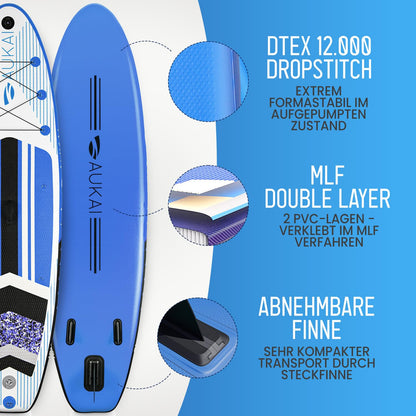 AUKAI SUP Board PRO | Inflatable Stand up Paddle Set | 320cm various models | 5 year warranty | includes special accessories | 2in1 paddle kayak seat action cam mount ankle leash pump backpack (Orange)