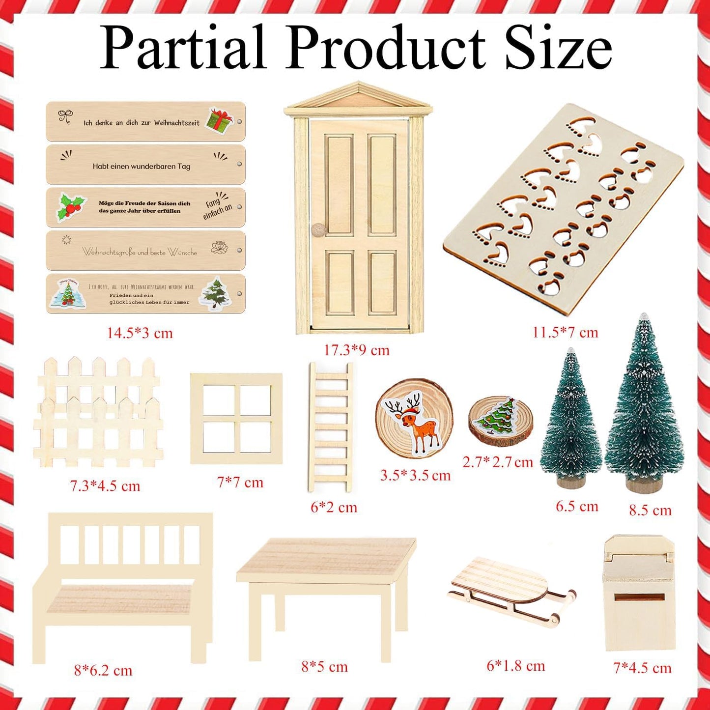 WVWMYM Elf Door Complete Set, Miniature Elf Accessories Christmas, Elf Door Set, Christmas Decoration Fairy Door for Kids Elf House, Christmas Tree Garland, Carpet, Miniature Garden Furniture (45 pieces)