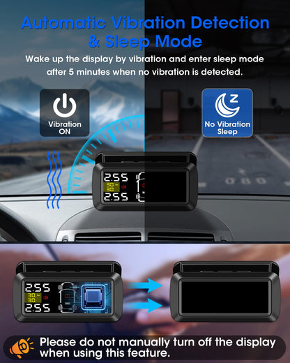 TPMS Tire Pressure Monitoring System with 2/4-wheel modes. High Precision Solar Charging TPMS with 3.5 inch Detachable Bracket and 4 External Tire Pressure Sensors for Car Van SUV 5-87 Psi.