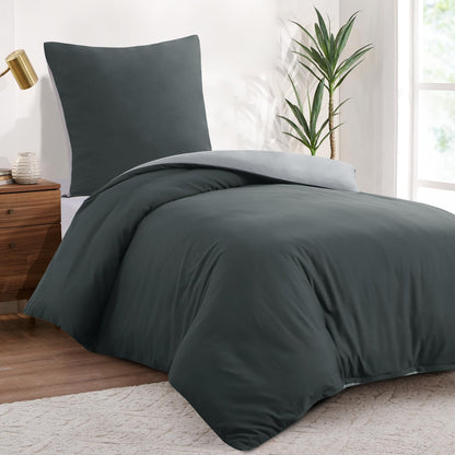 Aisbo bedding 155x220 2-piece anthracite/gray - bedding sets 1 duvet cover 155x220 cm + 1 pillowcase 80x80 cm, ÖKO-TEX reversible bedding soft microfiber with zipper.
