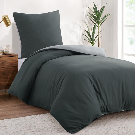 Aisbo bedding 155x220 2-piece anthracite/gray - bedding sets 1 duvet cover 155x220 cm + 1 pillowcase 80x80 cm, ÖKO-TEX reversible bedding soft microfiber with zipper.