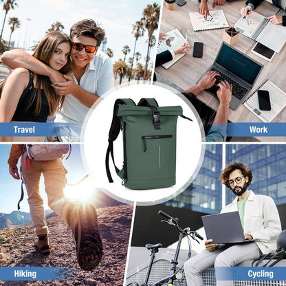 Lekeinchi Rolltop Backpack Waterproof for Women & Men, Large Laptop Backpack with Compartment for 17 Inch Laptop, Elegant Travel Daypack for Travel, Cycling, Uni School, Work-Green.