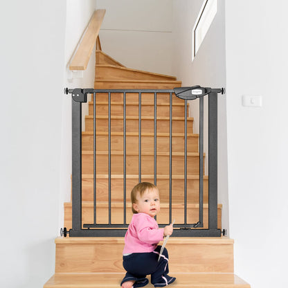On door safety gate stair gate for children auto-close baby stair gate door gate, without drilling, 180° two-way opening (85-95 cm, Black)