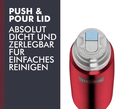 THERMOS LIGHT & COMPACT BEVERAGE BOTTLE 1L, cranberry red, stainless steel thermos bottle, red with drinking cup, 24h hot / 24h cold, dishwasher safe, absolutely leak-proof, BPA-free.