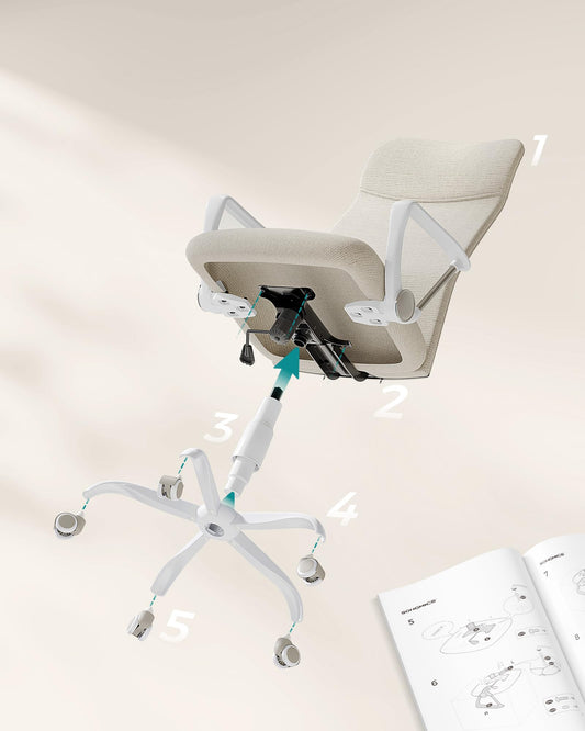 SONGMICS office chair, ergonomic desk chair, swivel chair, padded seat, height adjustable and tiltable, up to 120 kg load capacity, cappuccino beige OBN034K01