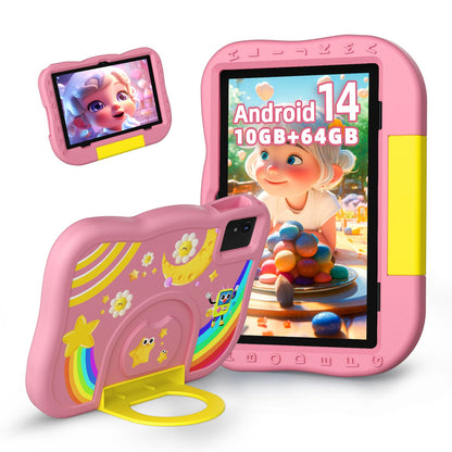 Rebecca Kids Tablet 10 inch Android 14 Tablet for kids with Octa-Core, 6000 mAh, 10GB (4+6) RAM + 64GB ROM, WiFi, BT5.2, Parental Control, Pre-installed kids' educational software Learning tablet for kids.