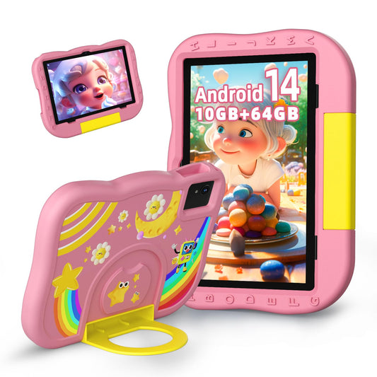 Rebecca Kids Tablet 10 inch Android 14 Tablet for kids with Octa-Core, 6000 mAh, 10GB (4+6) RAM + 64GB ROM, WiFi, BT5.2, Parental Control, Pre-installed kids' educational software Learning tablet for kids.