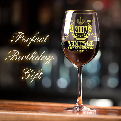 CROWNLY CRYSTAL® 2007 Gift 18th Birthday Wine Glass With Engraving Personalized Gifts Women Decor 18th Birthday Gift Women Birthday Present For Women Birthday Card 18